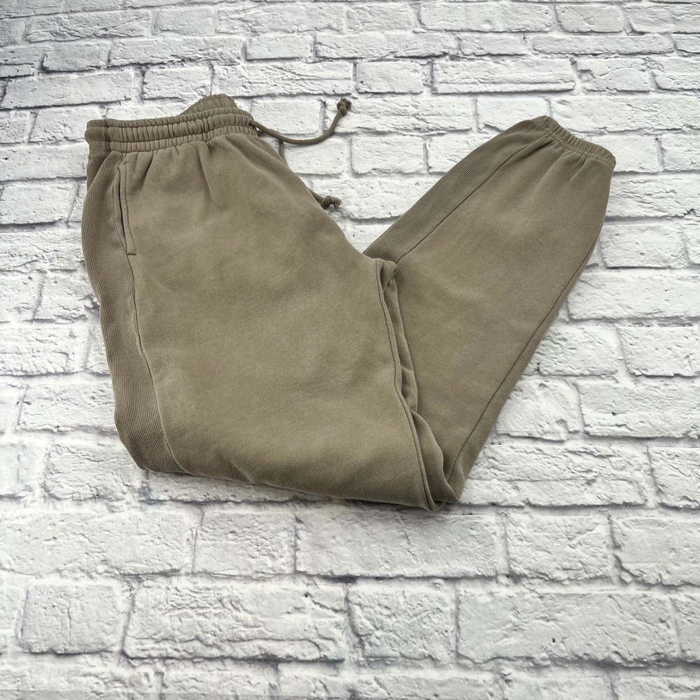 American Tall Mens XLT Tie Waist Sweatpants Tan Khaki Joggers Ribbed Side Panel